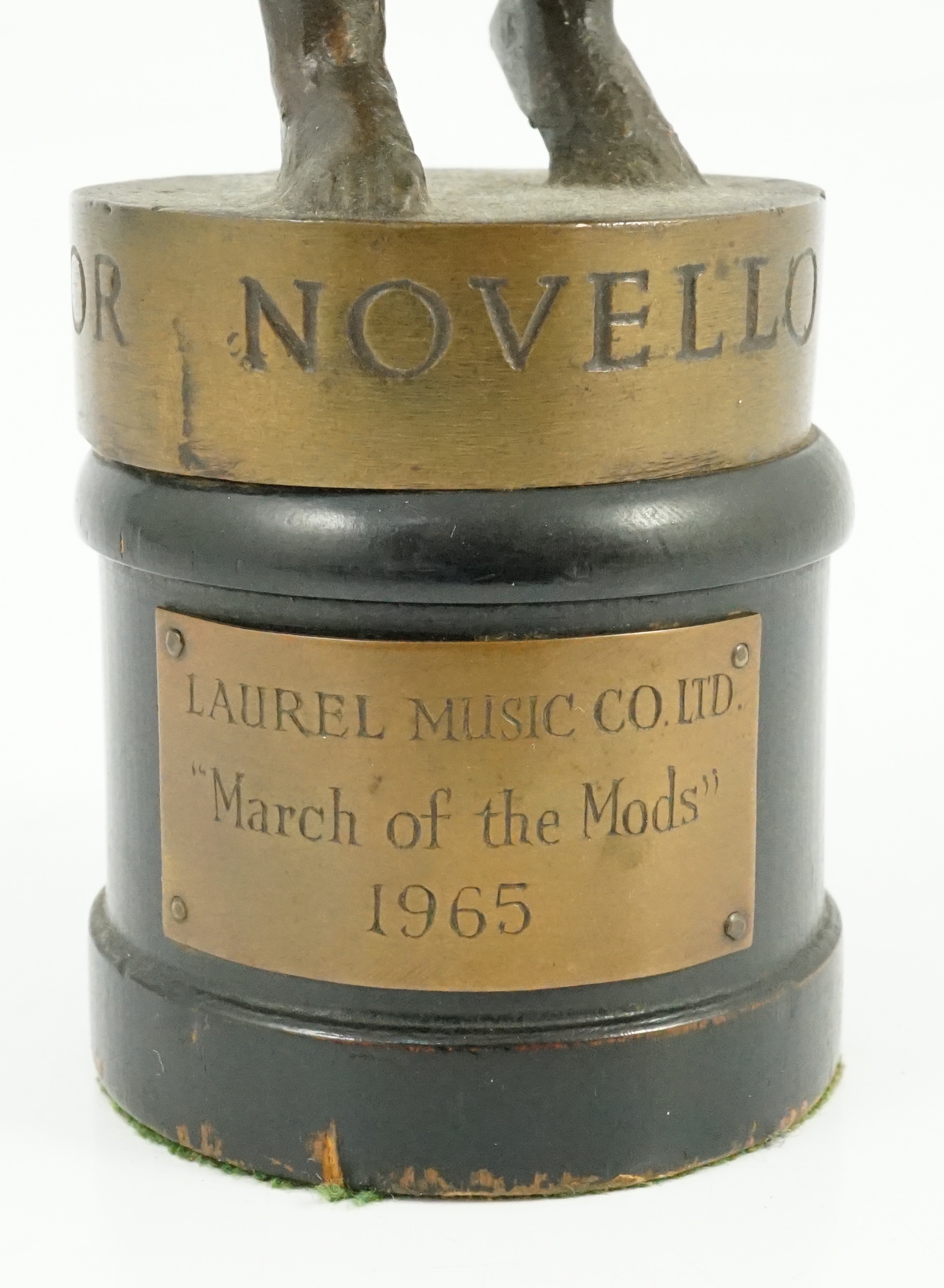 An Ivor Novello award presented to Laurel Music Co in recognition of 'March of the Mods', 1965, 28.5cm high